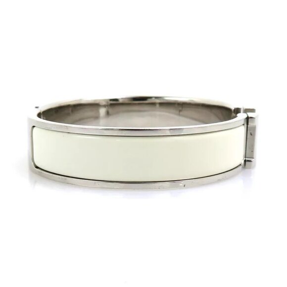 Auth HERMES Clic Clac H Bangle Bracelet Silver/Off White Metal/Enamel - Picture 7 of 16